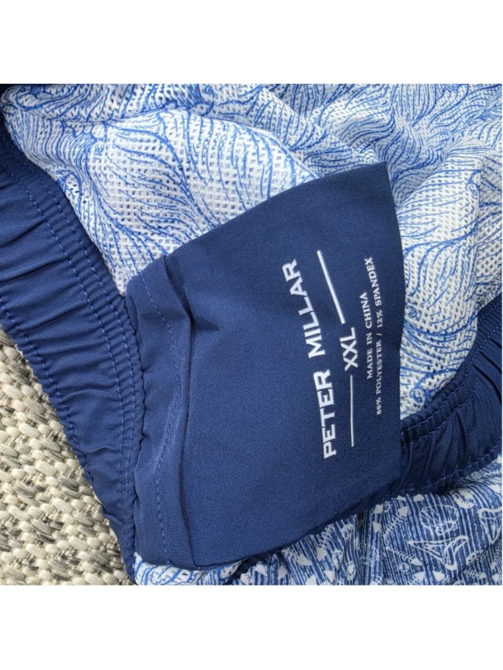 Peter Millar Seaside Swim Trunks Mens 2XL Blue Gingham Check Board Shorts Lined